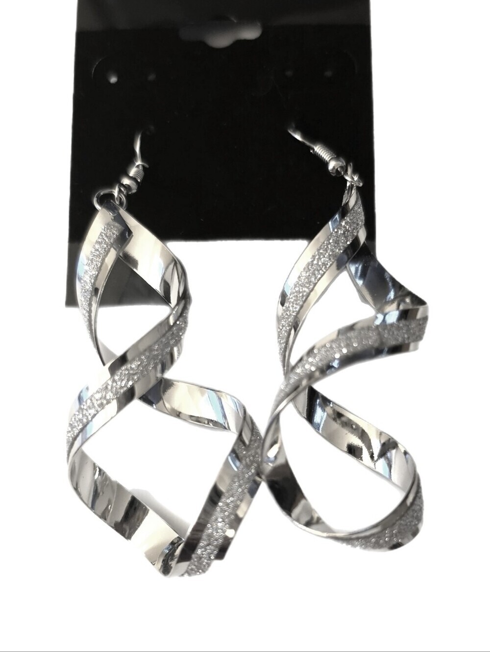 SilverToned Dangle Earrings Lightweight Shiney Textured Twisted Loop